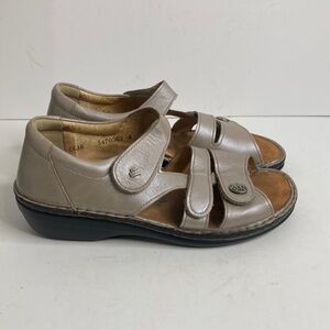 Finn Comfort Shoes Womens 38 7.5 Metallic Taupe Leather Sandals Sintra Comfy